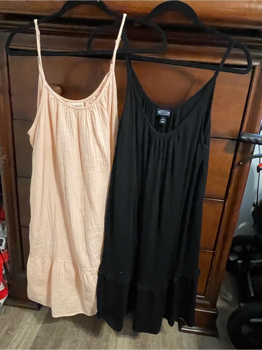 2 xl spaghetti strap ruffle gauze sun dresses pink/peach black uni thread Scoop - Picture 8 of 8